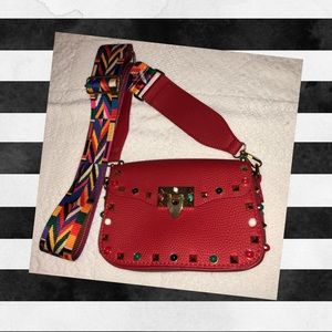 Studded Red Cross-Body Bag